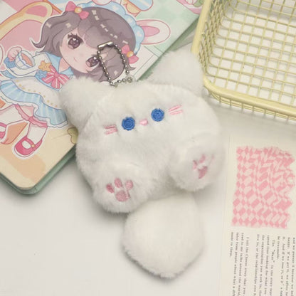 Llavero decorativo con colgante de gato de cola larga de peluche de dibujos animados