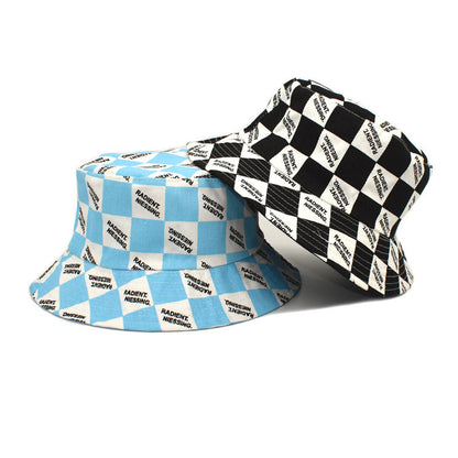 Bucket Hat mit Buchstaben-Plaid-Muster, Damenmode, doppelseitig tragbar, Bucket Hat