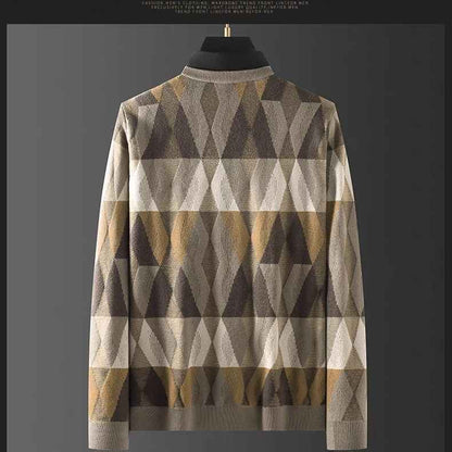 Camisa cálida de dos piezas para hombre con diseño de celosía de diamantes de colores contrastantes