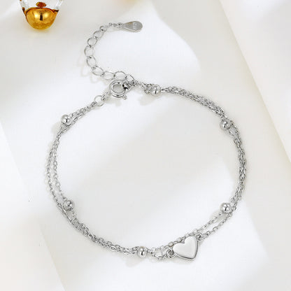 Pulsera de doble capa con corazón a juego en plata de ley S925