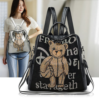 Multifunktionaler Rucksack aus Strass-Bärenleder