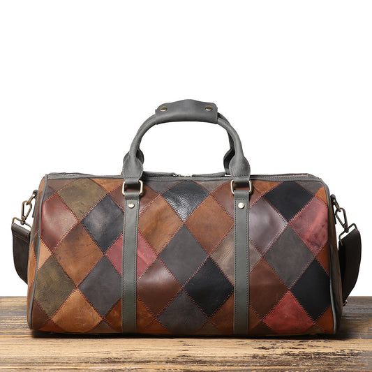 Vintage Men's Leather Rhombus Travel Bag