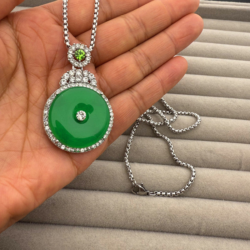 Artificial Chalcedony Lucky Pendant Pendant Emerald Green Safety-blessing Card Necklace Temperament