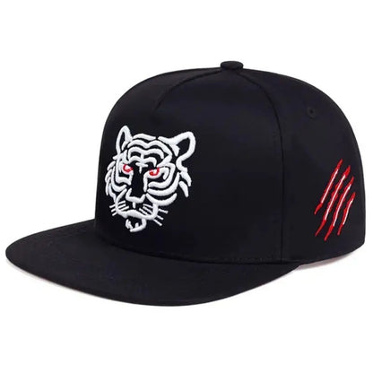 Gorra de béisbol de ala plana con cabeza de tigre para hombre, talla grande