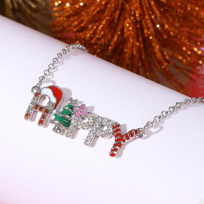 Nuevo y creativo collar con letras de Papá Noel y árbol de Navidad