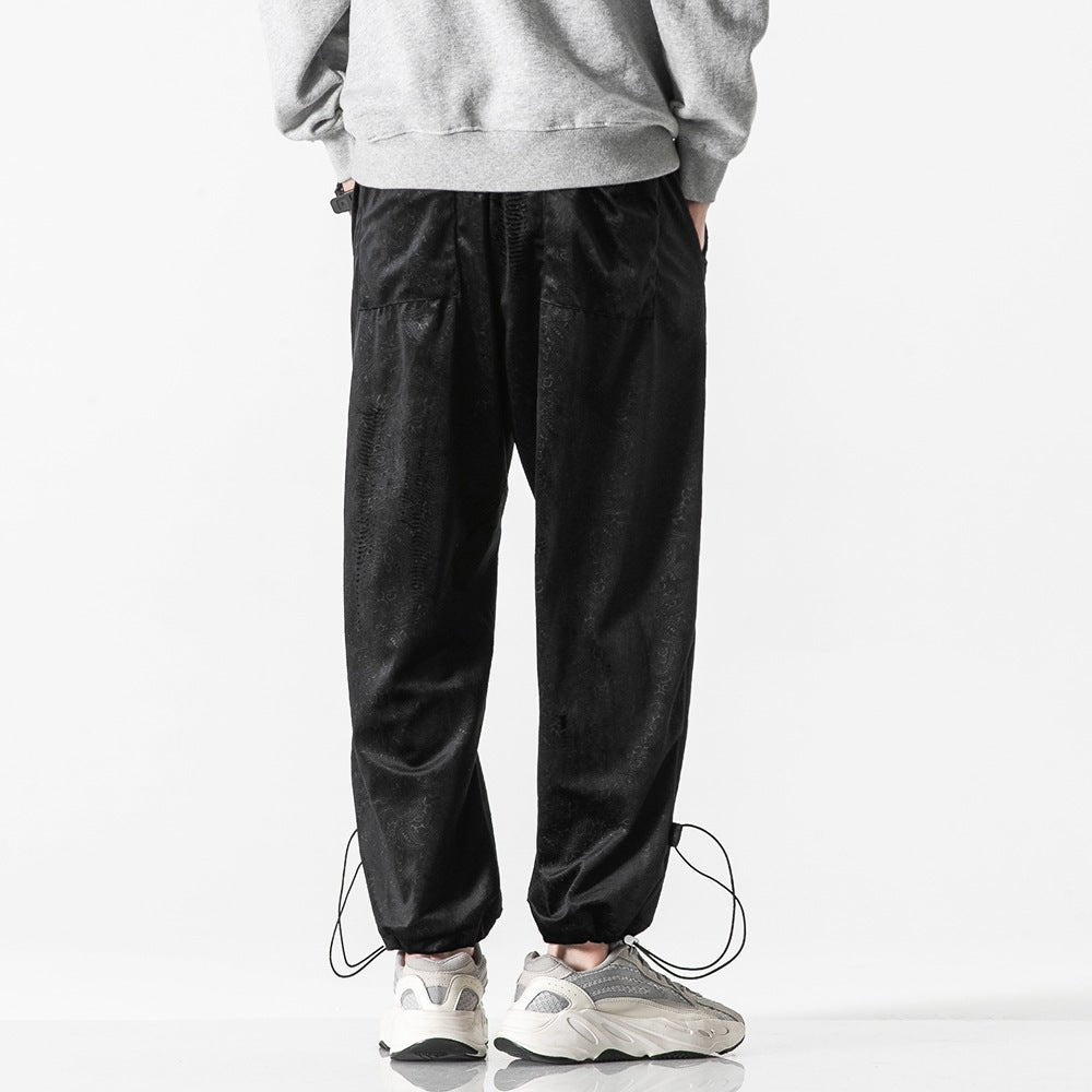 Embossed Velvet Ankle Banded Pants Men - BAGMODA