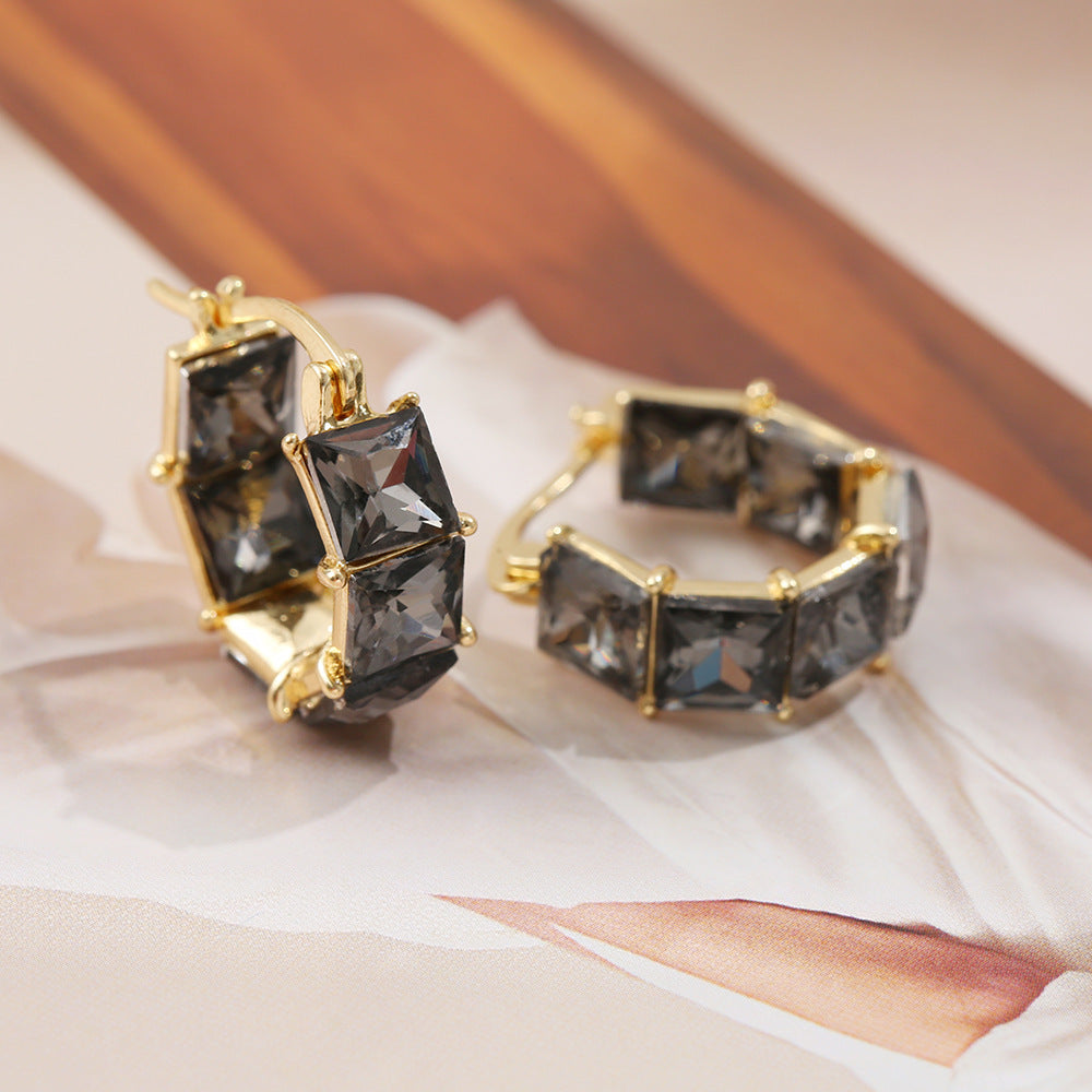 South Korea Retro Square Earrings Refined Grace Crystal