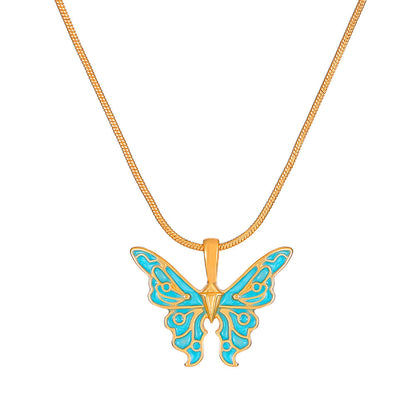 Collar de aceite colorido Ins con cadena de clavícula para novias con mariposas