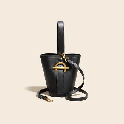 Bolso de cubo de cuero genuino