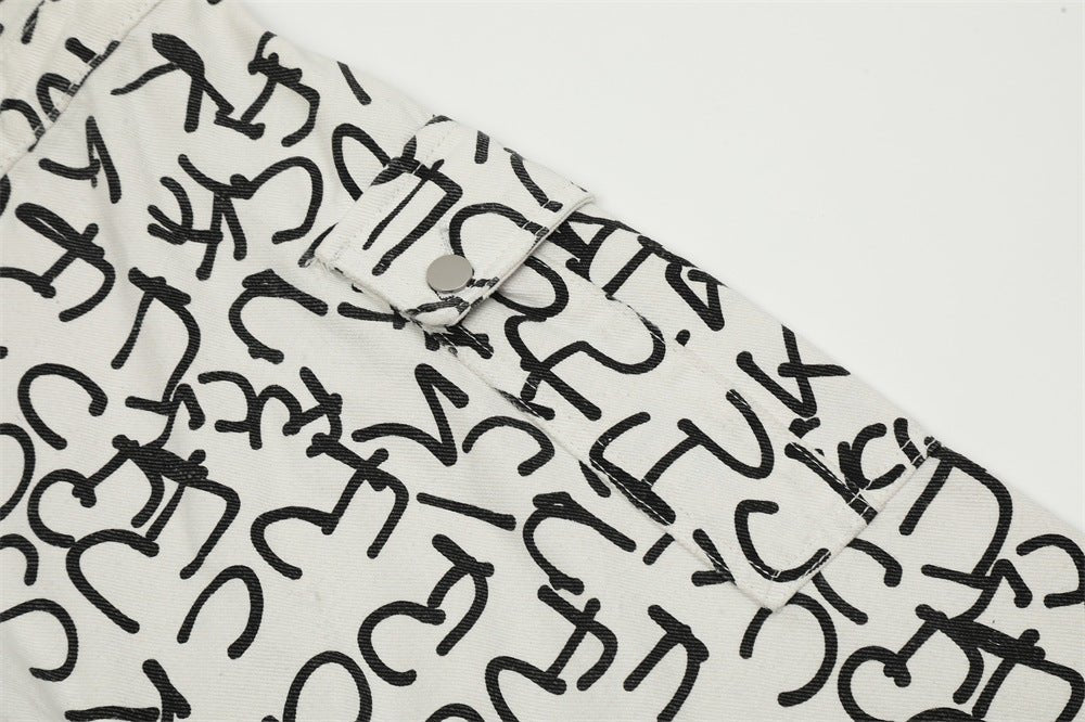Letter Denim Working Bib Top Pants Men - BAGMODA