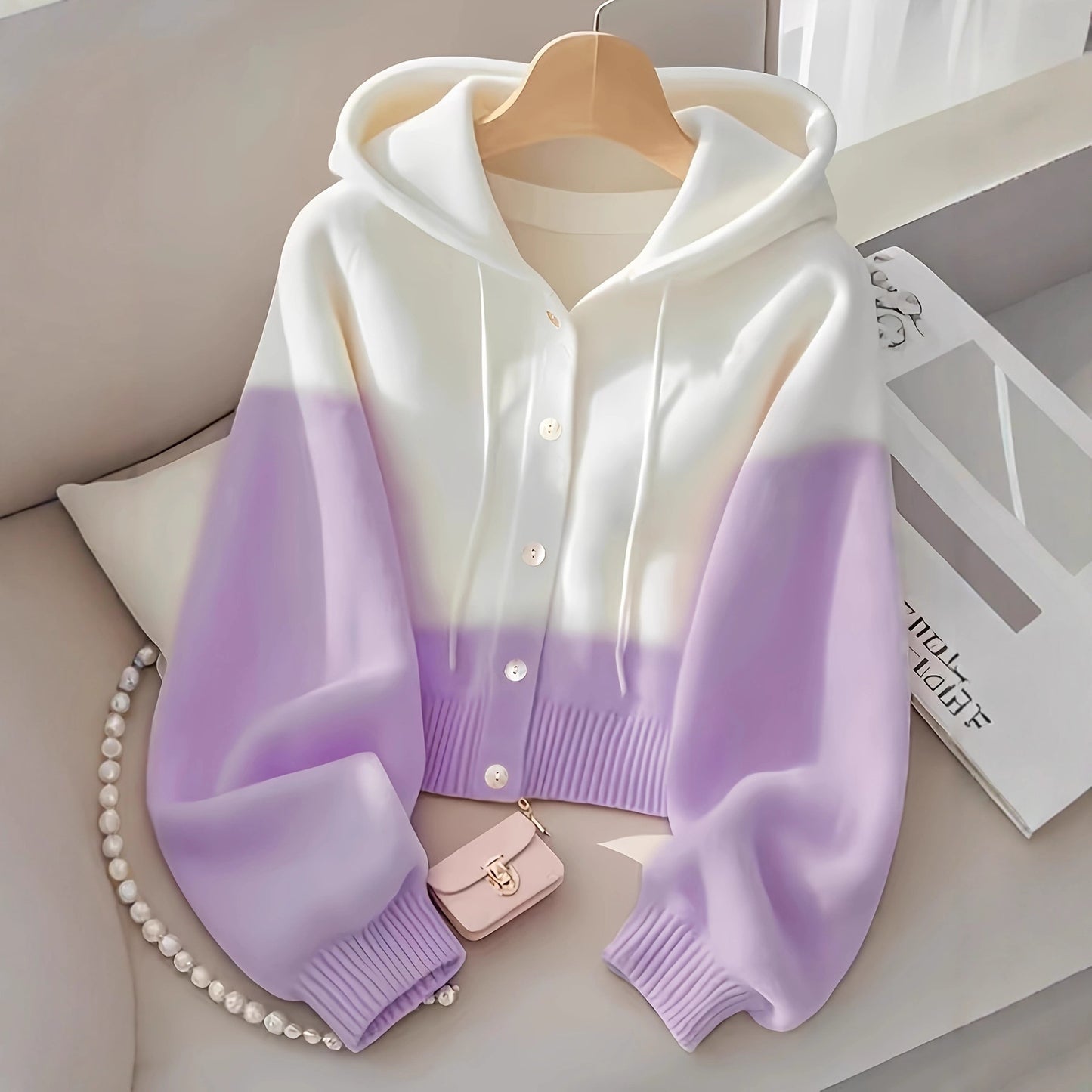 Patchwork Hooded Lazy High-grade Knitted Top