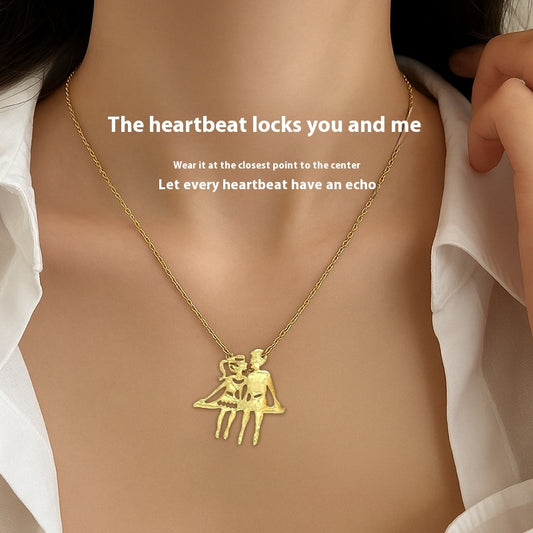 Collar de acero inoxidable de moda en oro de 18 quilates para hombre y mujer, estilo pareja.