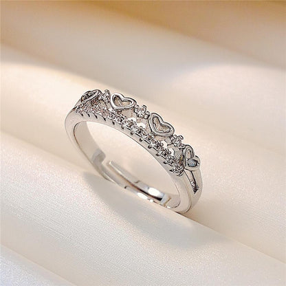 Anillo abierto en forma de corazón estilo Ins para chicas sencillas que no se decoloran