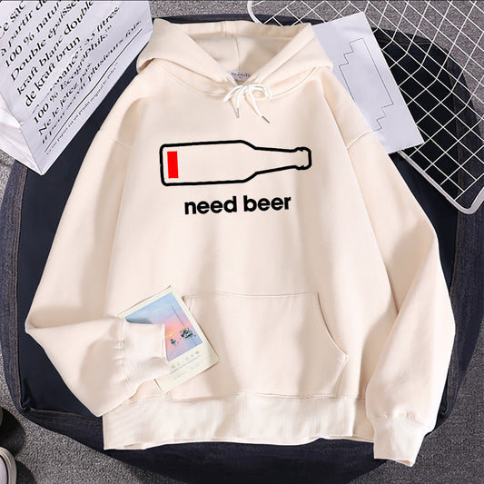 Breathable Casual Women's Hoodie Sweatshirt With Beer Print