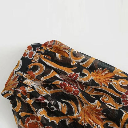 Za Vestidos de mujer Floral Retro Estampado Cuello en V Mangas largas Vestido de tul Mujer Vintage Goth Vestido largo