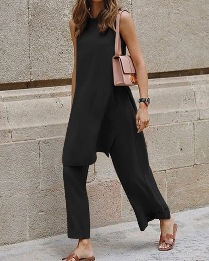 Traje de dos piezas para mujer, blusa holgada informal, pantalones de pierna ancha