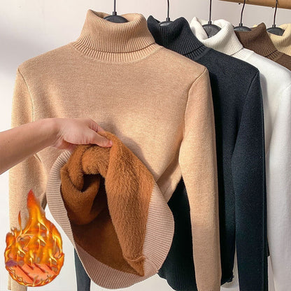 Suéter de invierno con cuello de tortuga para mujer, elegante, grueso y cálido, jersey de punto básico suelto para mujer