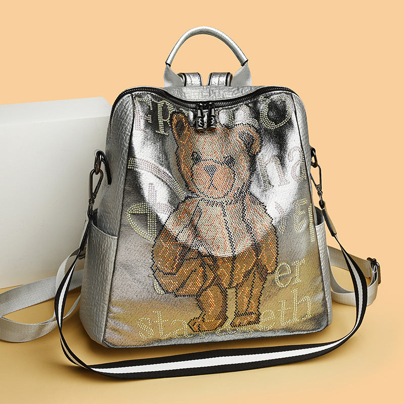 Multifunktionaler Rucksack aus Strass-Bärenleder