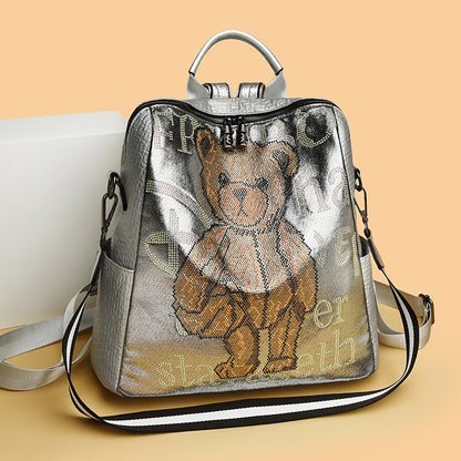 Multifunktionaler Rucksack aus Strass-Bärenleder