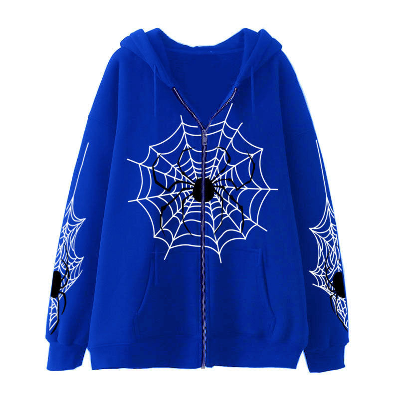 Spider Web Zipper Foreign Trade Sweatshirt Street Fashion Spring And Autumn Hoodie American Retro Casual Jacket For Women
