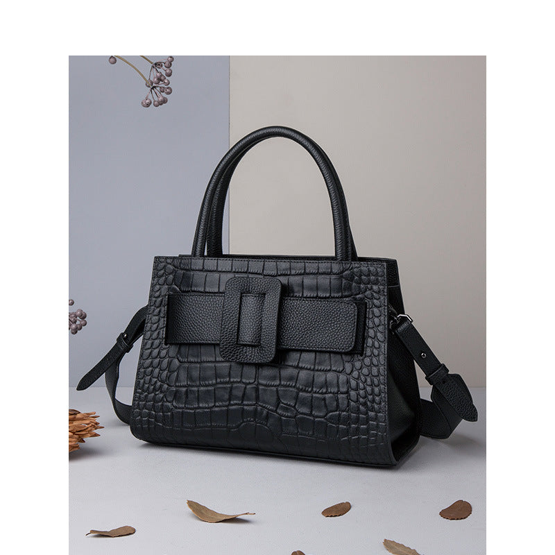 Bolso bandolera portátil de cuero para mujer, bolso de hombro a juego.