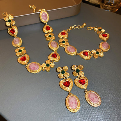 Pendientes de flores con forma de corazón y diamantes retro con personalidad de moda