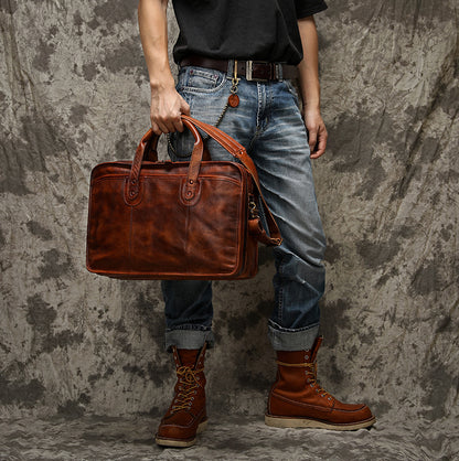 Multifunktionale Aktentasche aus Vintage-Leder für Herren mit großem Fassungsvermögen