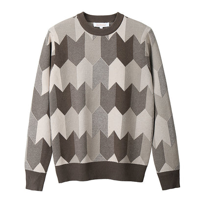 Geometric Jacquard Sweater Men's Trendy Fashion Retro Knitted Sweater Top