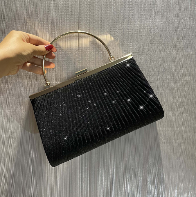 Pleated Shiny Evening Handbag
