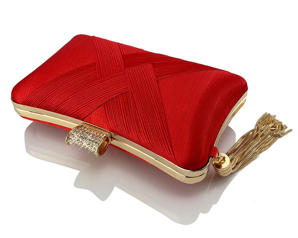 Tassel metal woven diamond buckle banquet evening shoulder bag