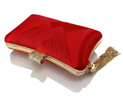 Tassel metal woven diamond buckle banquet evening shoulder bag - BAGMODA