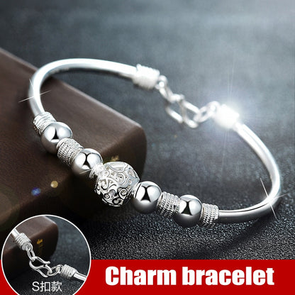Pulsera de la suerte de 3 estilos, color plata, para mujer, joyería de moda 