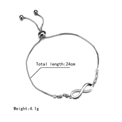 Pulsera de cristal de lujo de color plateado con dijes infinitos ajustables para mujer, joyería de moda.
