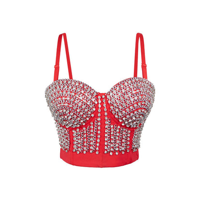Camisola sexy tipo bralette con cadena y diseño de varillas que deja al descubierto la cintura.