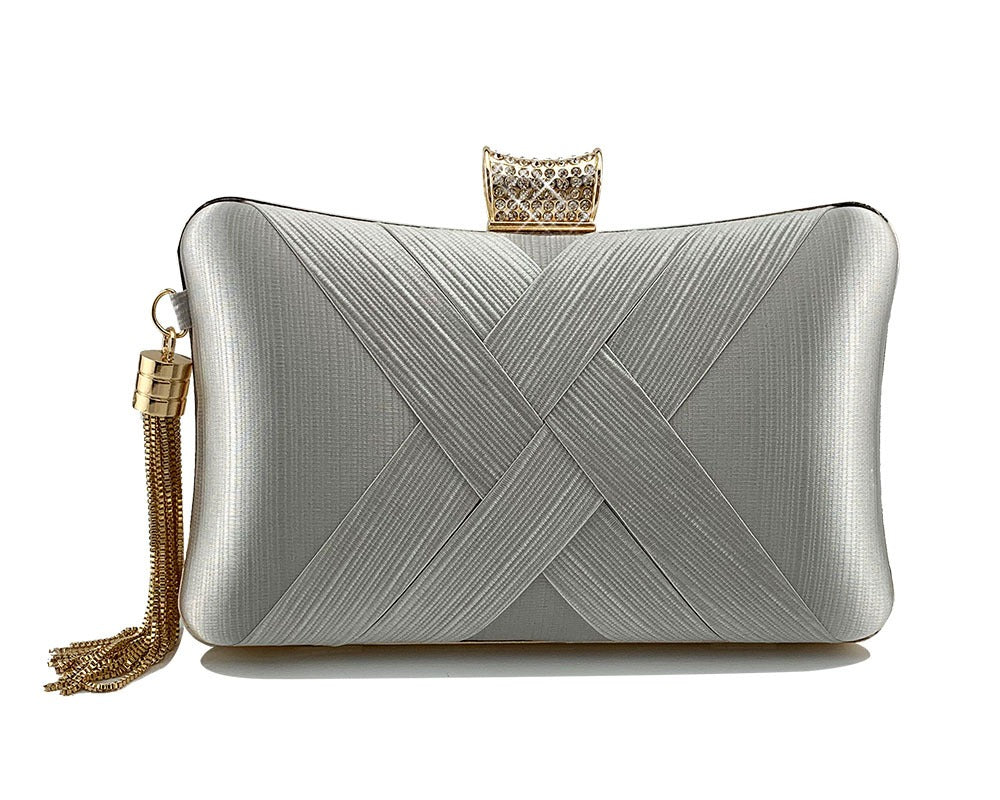 Tassel metal woven diamond buckle banquet evening shoulder bag