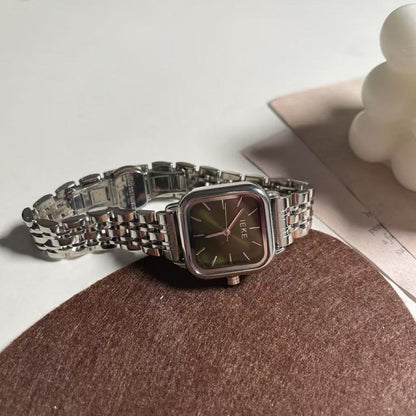 Reloj de cuarzo de lujo con correa de acero cuadrada y ligero para mujer