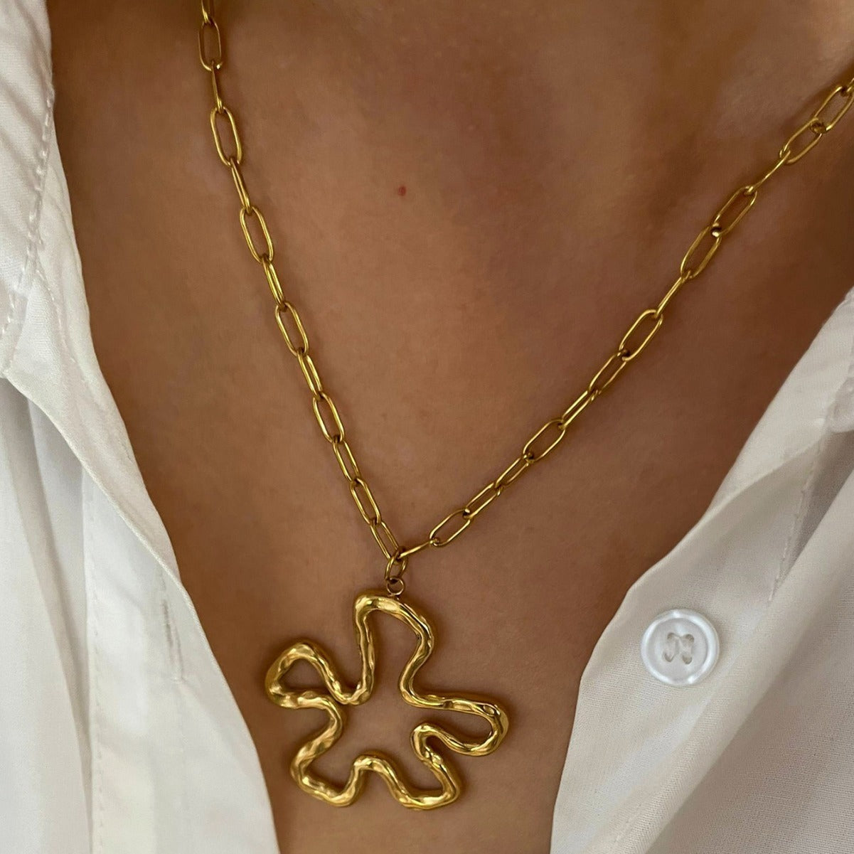 New Stainless Steel Butterfly Flower Oval Leaf Pendant Exaggerated Style Female Necklace