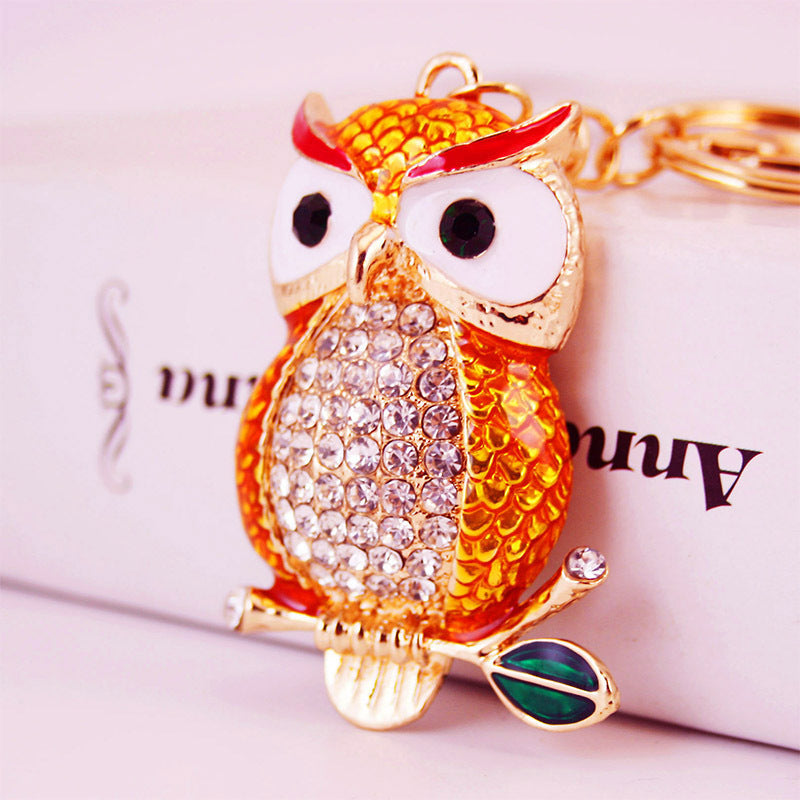 Creative Cartoon Diamond Inlaid Owl Car Keychain Pendant
