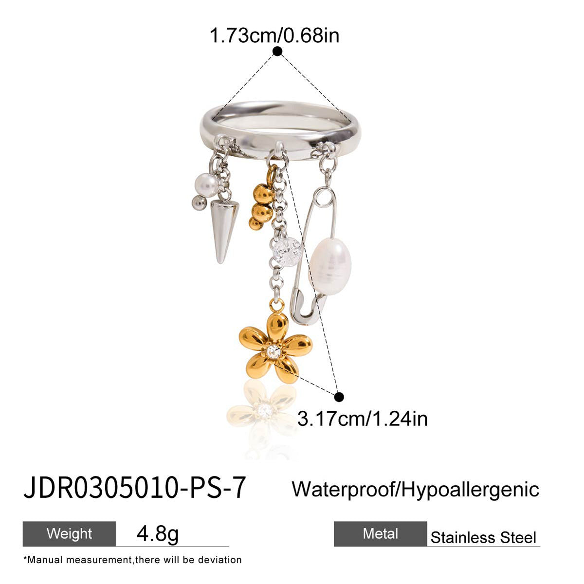 Design Sweet 18K Gold Handmade Steel Ball Tassel Stainless Steel Ring