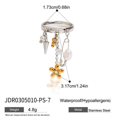 Design Sweet 18K Gold Handgefertigter Edelstahlring mit Stahlkugelquaste