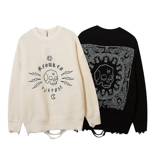 Doodle Skull Jacquard Sweater Knitwear Autumn