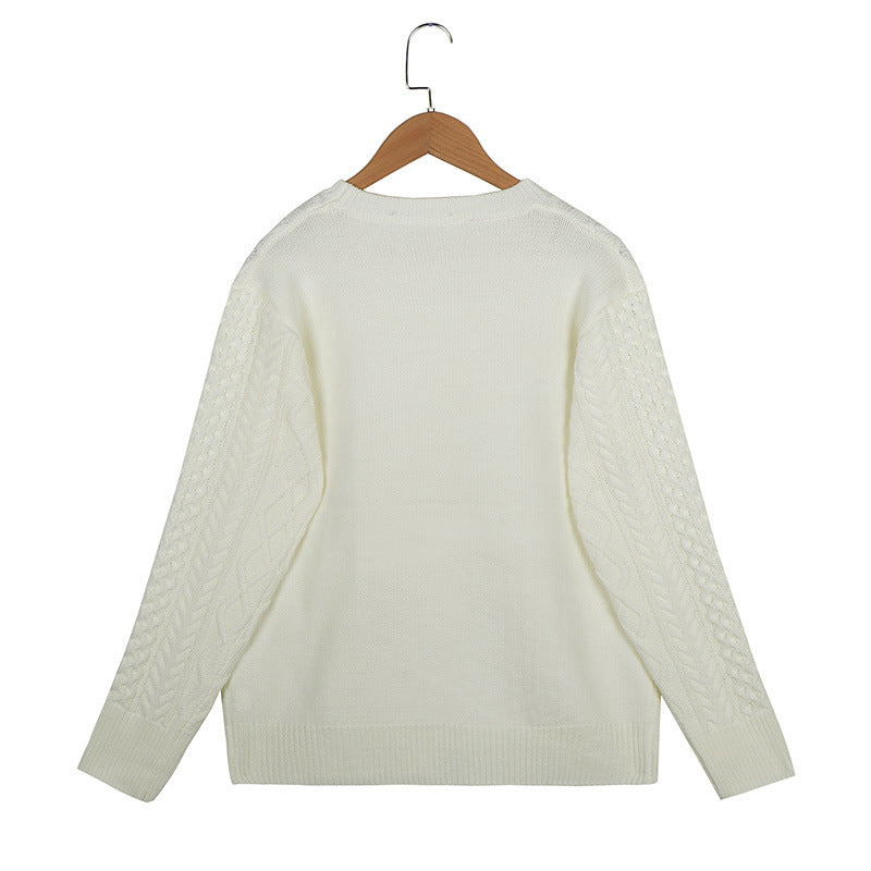 Knitwear Top Solid Color Retro Twisted Flower Sweater