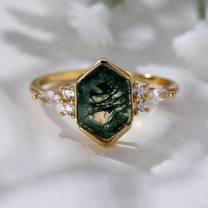 Pferdeauge Geometrischer Sechseck-Designring im Mori-Stil