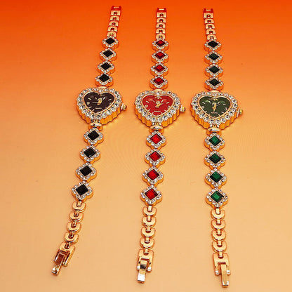 Conjunto de reloj y pulsera de moda con forma de corazón de diamantes de cuarzo, conjunto de joyería de moda para mujer, regalo de San Valentín