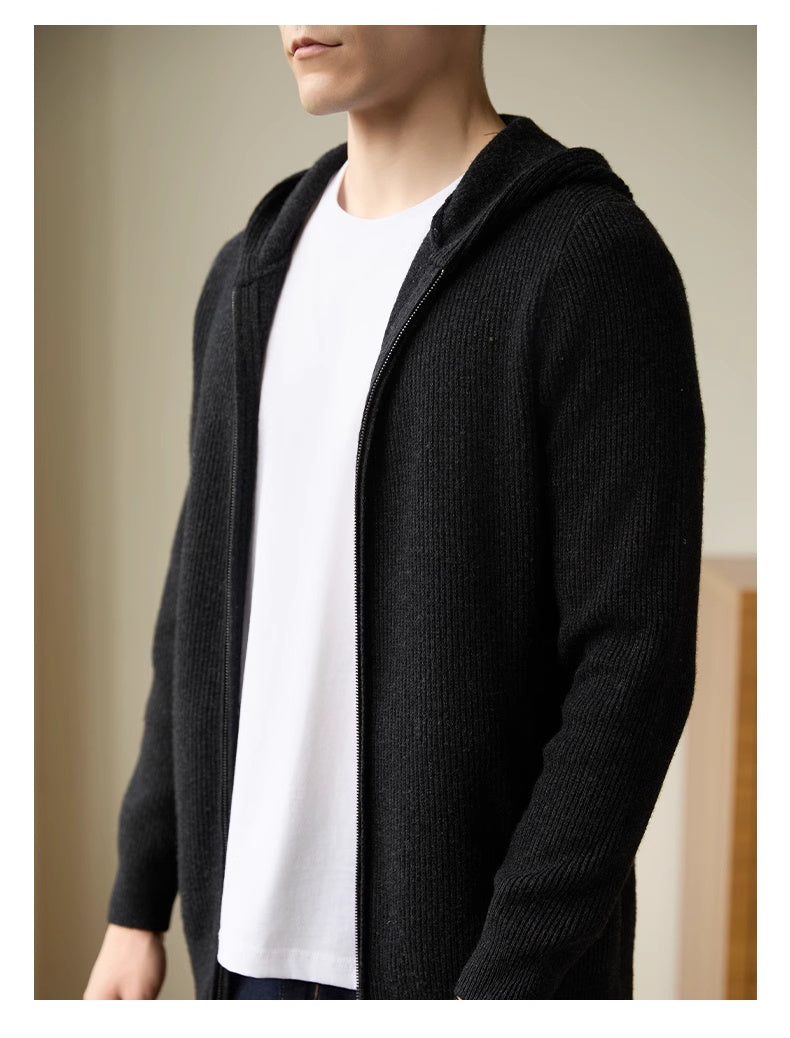Men's 100 Pure Wool Hooded Cardigan New Autumn And Winter Sweaters