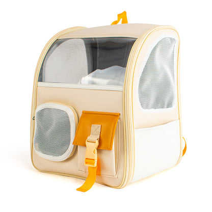 Mochila transparente portátil para viajes al aire libre para mascotas, bolsa de cuero transpirable, suministros para gatos
