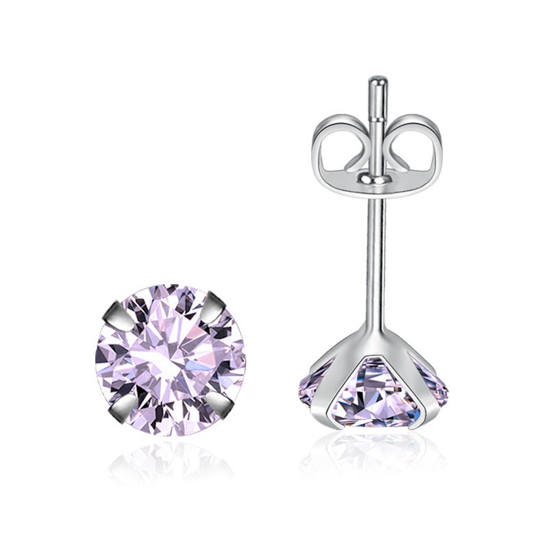 Moissanite Single Diamond Zircon Four-claw Stud Earrings