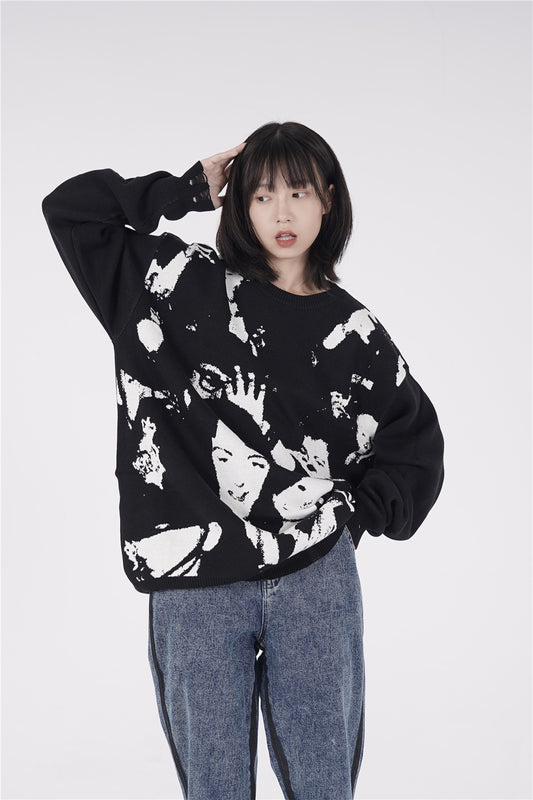 Trendy Neutral Crowd Loose Round Neck Pullover Sweater Knitwear
