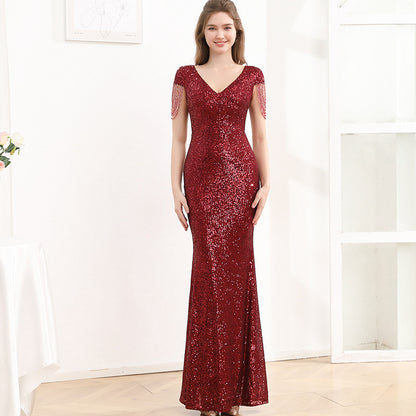 Vestido largo ajustado con lentejuelas para mujer