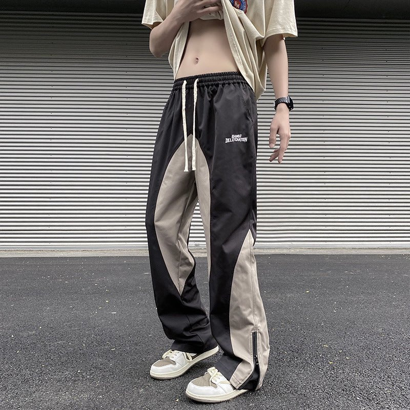 Stitching Embroidery Casual Mopping Trend Men Straight - leg Pants - BAGMODA